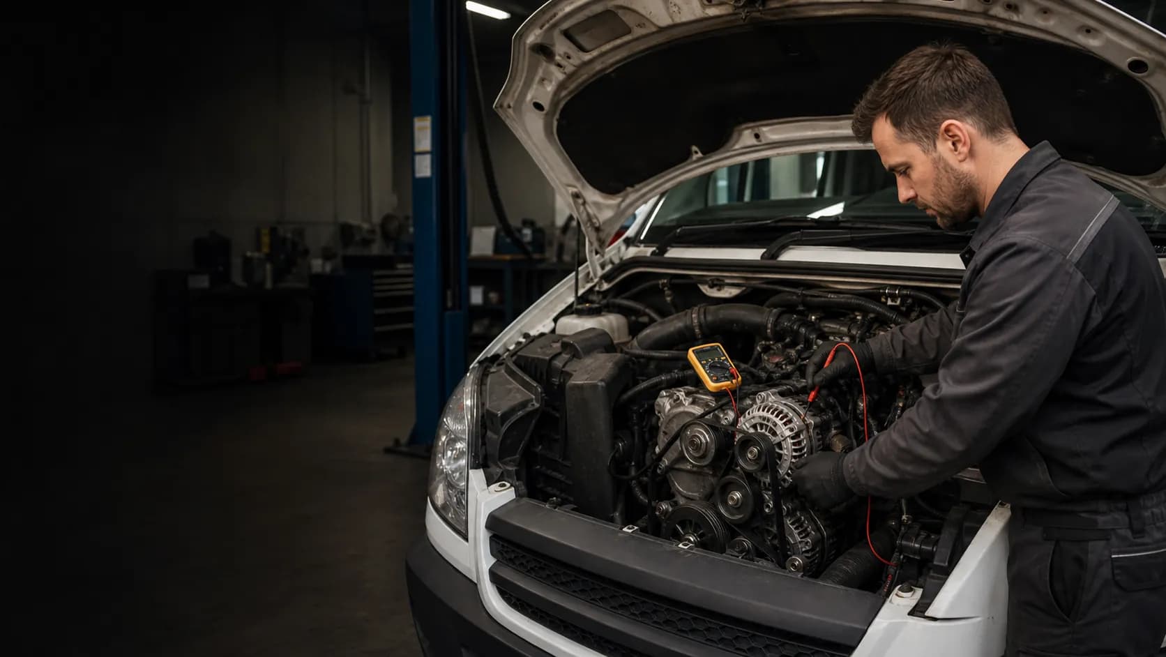 Проверка генератора и зарядки Mercedes-Benz Sprinter под капотом