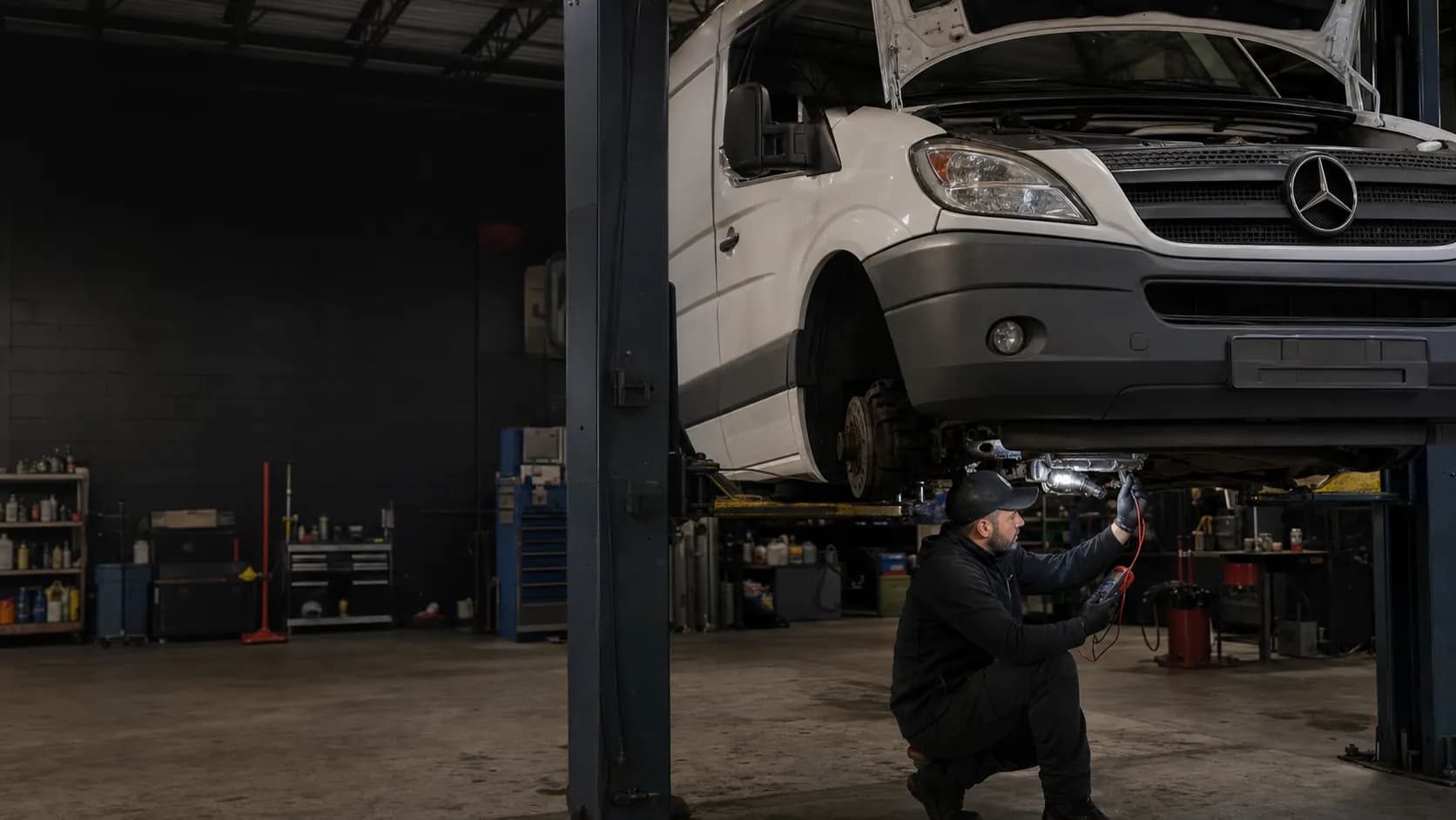 Проверка стартера Mercedes-Benz Sprinter на подъёмнике