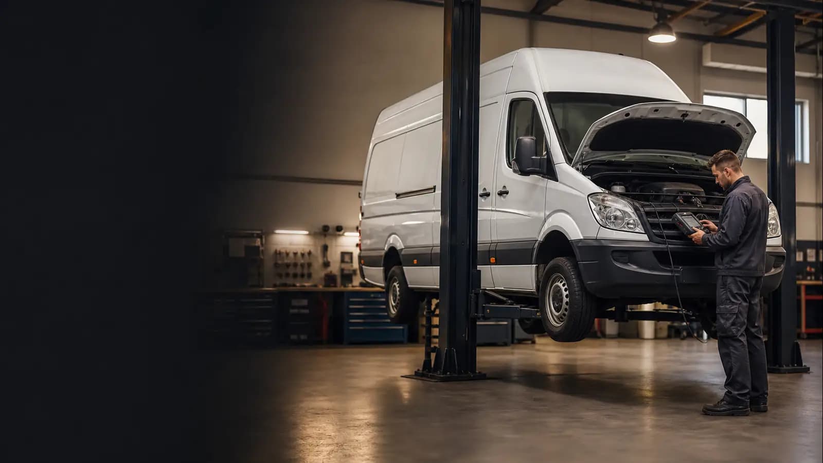 Иллюстративный кадр диагностики и ремонта коммерческого Sprinter 906