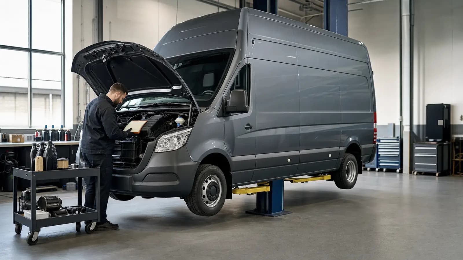 Иллюстративный кадр технического обслуживания коммерческого Sprinter